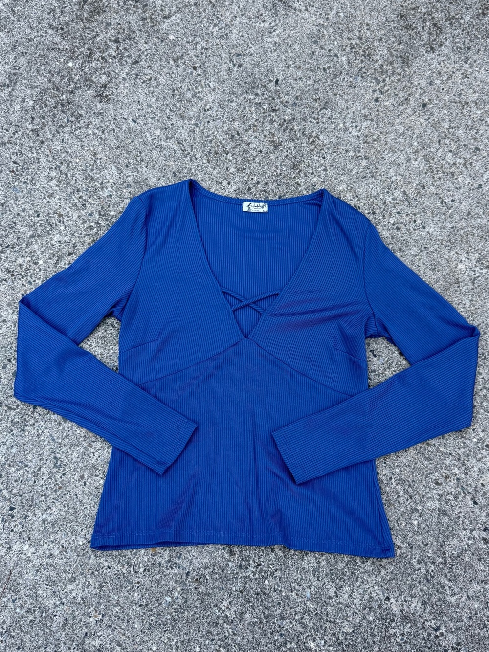 Intimately by Free People Ribbed V-Neck Long Sleeve Top – Royal Blue – Size L 💙